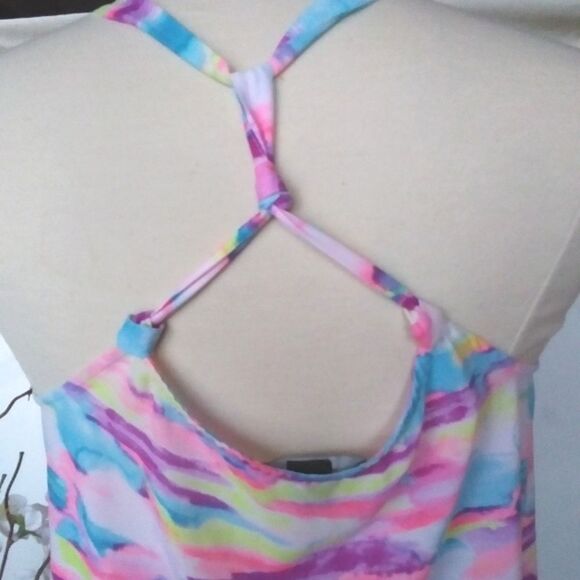 Tank Top Watercolor Colorful Chiffon Twisted Racer back Sheer Not See Th… - Picture 8 of 14
